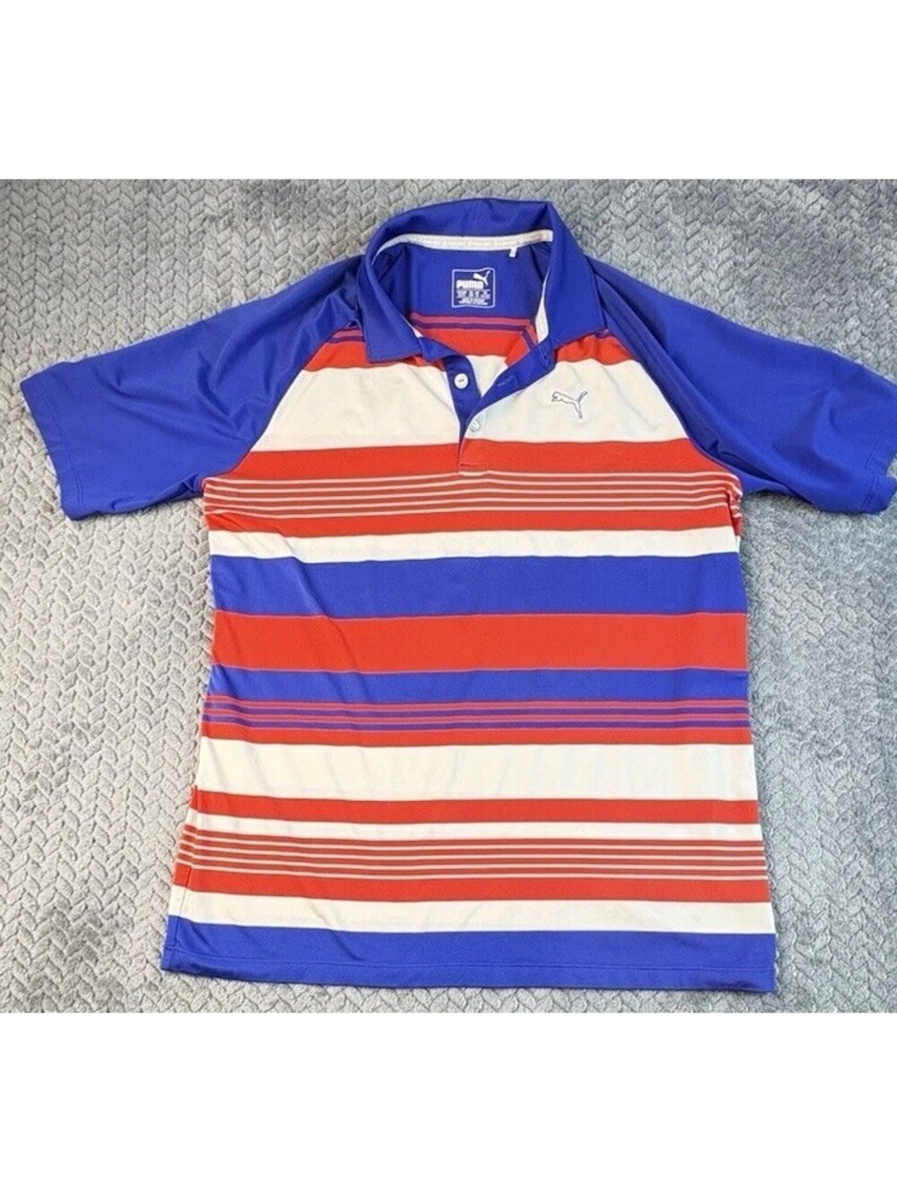 PUMA Dry Cell Red White Blue Striped Performance Polo Golf Shirt Youth XL (0130)